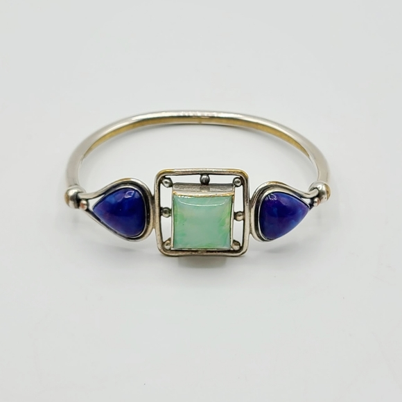 Vintage Silver Lapis Lazuli Turquoise Bangle Bracelet - Picture 3 of 7